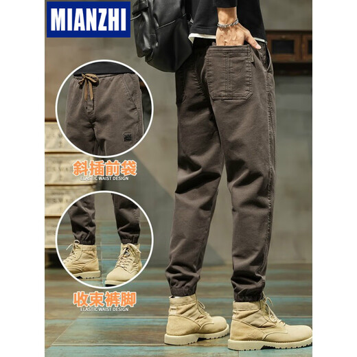 Cotton Autumn Casual Pants Men's 2024 New Fashion Brand Loose Feet Thickened Sports Working Pants Men's Spring and Autumn Style 689 Black Fleece M 90-110Jin[Jin equals 0.5 kg]