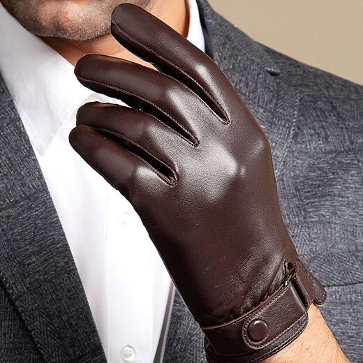 Milechi genuine leather gloves men's winter warm leather gloves for riding motorcycles and driving thin velvet thickened sheepskin gloves brown (velvet) M
