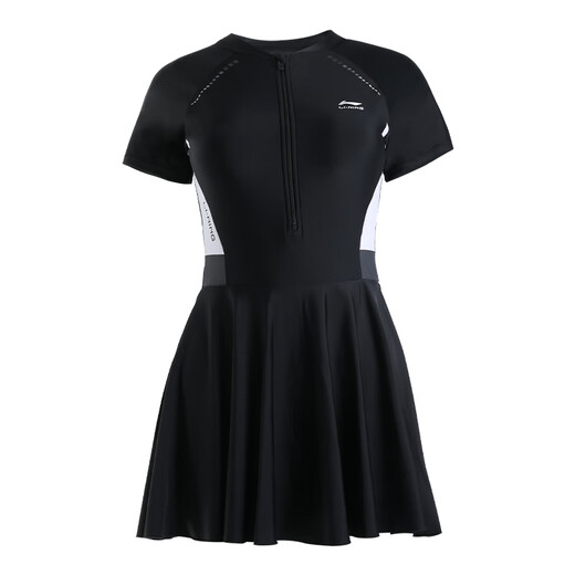 Li-ning (LI-NING) swimsuit women's one-piece skirt-style swimsuit covering belly, slimming, anti-chlorine quick-drying hot spring swimsuit 546 black XL
