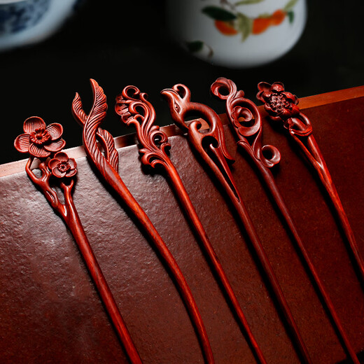 Wanbaozi small-leaf red sandalwood hairpin for women with bunted hair in Hanfu, simple retro Mid-Autumn Festival gift, ancient style wooden hairpin with engraving, small-leaf red sandalwood hairpin, bellflower, peach wood grass comb