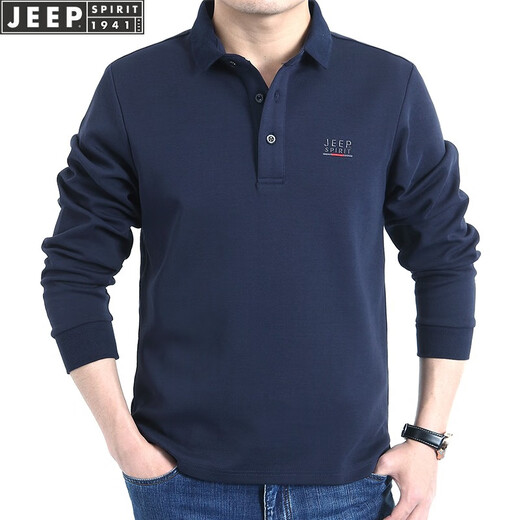 Jeep (JEEP) long-sleeved t-shirt men's 2025 spring and autumn new men's business casual loose cotton large size lapel men's top royal blue XL (recommended 146-160 Jin Jin equals 0.5 kg)