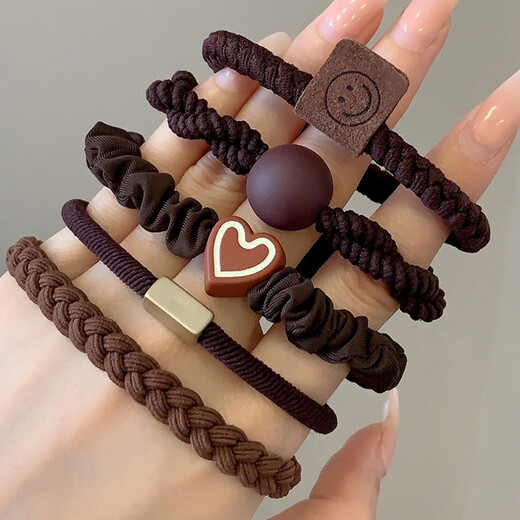 Zhuo Keke headband rubber band women's hair tying simple temperament high elasticity and durability 2025 new high-end leather set hair band hair rope off-white set of 5