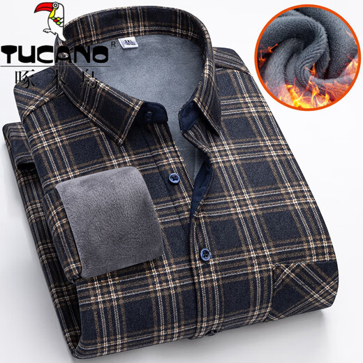 Woodpecker (Tucano) Herbst- und Winter mittlerer und älterer Menschen sowie Fleece warmes Hemd Herren-kariertes Hemd Langarmed Dicked Herren Daddy's Top 9902 L 100-115jin [Jin entspricht 0,5 kg]