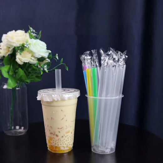 Haofanjie Large Straws Disposable Individually Packaged Thick Straws Food Grade Milk Tea Soy Milk Hard Straws Thick Plastic Suction Pearls 100 Count 19CM Hardened Milk Tea Thick Straws