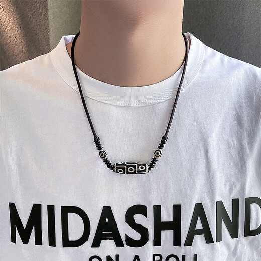 Core luxury necklace men's clavicle chain artificial nine-eye dzi beads high-end new Chinese style black rope accessories boys pendant gift