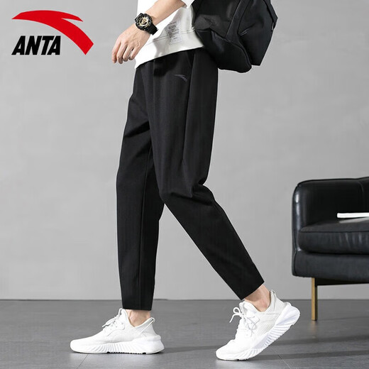 安踏直筒运动裤男士秋冬季新款休闲针织跑步长裤卫裤健身篮球透气裤子 -1基础黑/平口(拉链口袋) L (175)