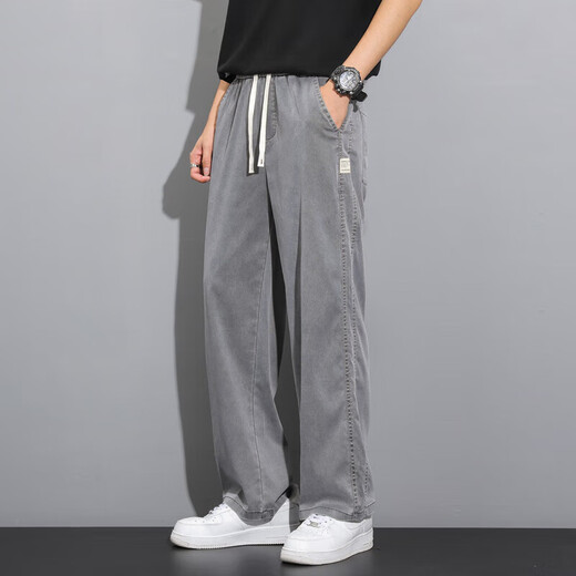 
Lomontel jeans men's summer thin straight loose men's wide-leg summer casual long trousers 1048 grey L