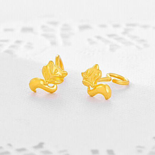 Safir gold earrings for women pure gold 999.9 cute fox earrings ear hook earrings about 1.55 grams