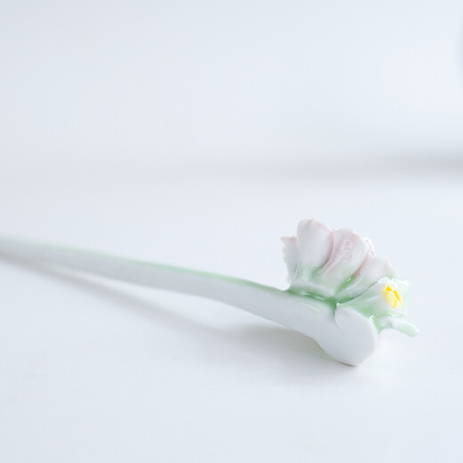 Ceramic Hairpin Handmade Flowers Traditional Chinese Ethnic Style Ceramic Ornaments as Gifts Black Stem and White Peach Blossom