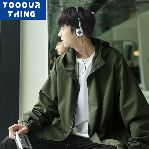 YOOOURTHING2024 Autumn and Winter Hooded Jacket Thin Casual Jacket Loose Versatile Ins Trendy Cardigan Jacket Men Black XL Recommended 110-140Jin Jin is equal to 0.5 kg