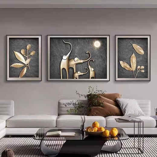 
Huaixue elephant living room decoration painting modern light luxury abstract sofa background wall hanging painting high-end elk triple mural JD15828 left and right 35*50 middle 70*50 texture oil canvas aluminum alloy black frame