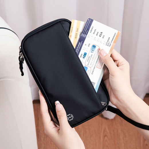 fancyfree portable multi-functional document storage bag hanging neck multi-card slot ticket holder small passport bag overseas travel boarding bag black