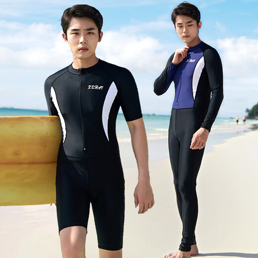 Xuanhai one-piece swimsuit men's full body sun protection quick-drying snorkeling surfing wetsuit large size men's swimsuit suit jellyfish suit black one-piece short-sleeved mid-pants XL