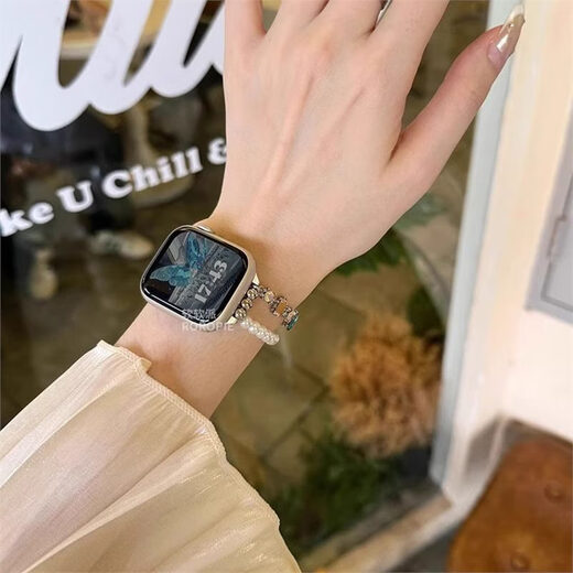 Stern Ying Pearl Shiny Diamond Crystal Iwatchs8/S9 Apple Watch Apple Watch987 Gurt Armband Metall Pearl Flash Diamant Retractable Kette-lila Apfel iwatch S841m