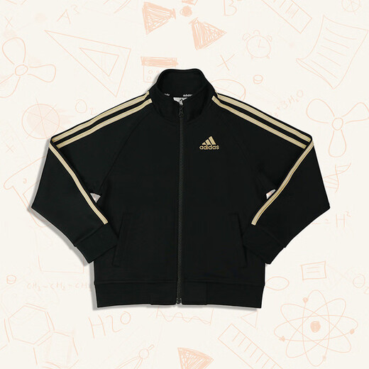 Adidas Chaqueta para niños Spring Cardigan para niños al aire libre Sports Versátiles versátiles de cuello negro/oro 128