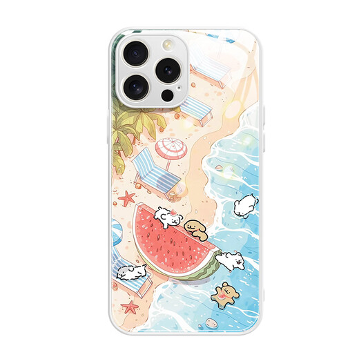 Beau Ten Cent (MSMF) Nouveau émoi de ligne de mer Puppy Apple Téléphone Apple Temperred Glass Hard Silicone Edge Anti-Fall Lens Full-incluse Couchette Internet Cartoon Internet Convient pour les hommes et les femmes Couverture de protection [Glass Starry Silver] Puppy 1-BL844Y iPhone16pro