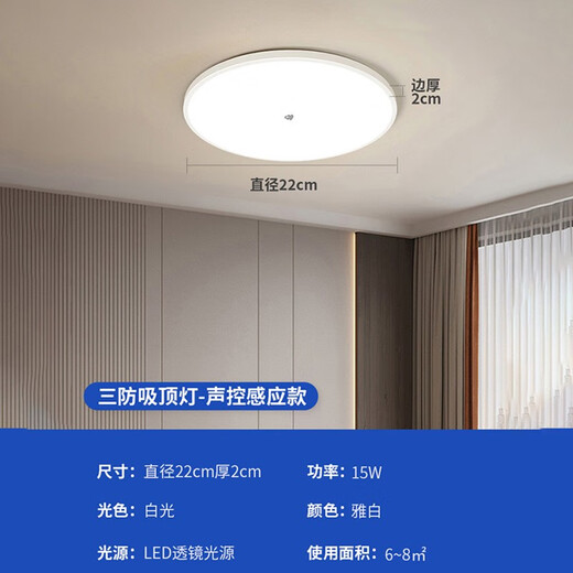 Shixia led three-proof sensor lamp voice-controlled human body sensor ceiling lamp radar sensor home stair aisle garage lamp 15W voice-controlled sensor 22*2cm