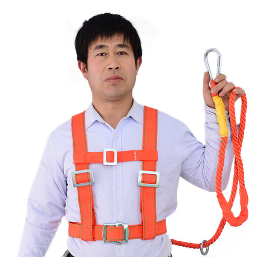 High-altitude working safety belt, outdoor construction safety belt, full body five-point air conditioning installation safety rope, electrician belt, European style, single small hook 3 meters