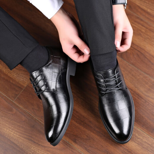 Oubu leather shoes men's British formal shoes business casual work leather shoes lace-up wedding leather shoes R black 42