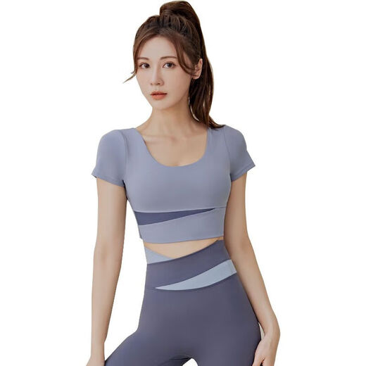Gu Jianmu 2024 new summer yoga clothing suit for women running Pilates training internet celebrity fitness quick-drying clothing five-quarter pants suit milky purple + berry purple M 95-105Jin Jin equals 0.5 kg