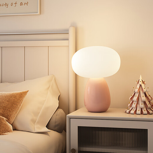 英格照明全光谱蘑菇台灯奶油风陶瓷护眼床头灯温馨少女ins氛围浪漫卧室灯 A款-白色