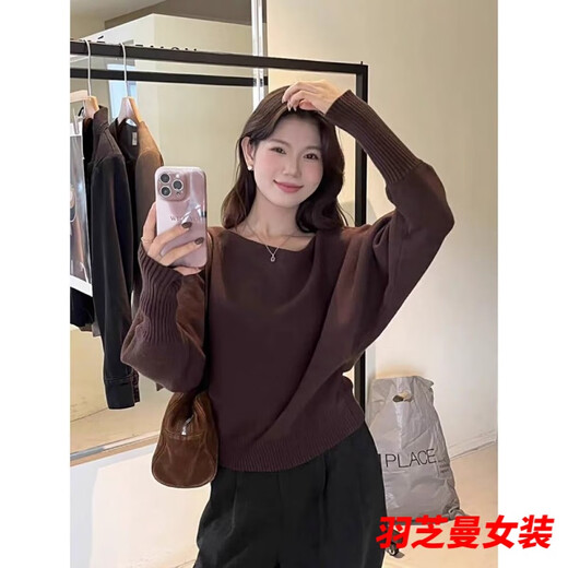 ZHIDOUDOU韩系纯欲风一字领露肩软糯毛衣女秋冬新款宽松显瘦套头纯色针织衫 891白色别致+9871 M