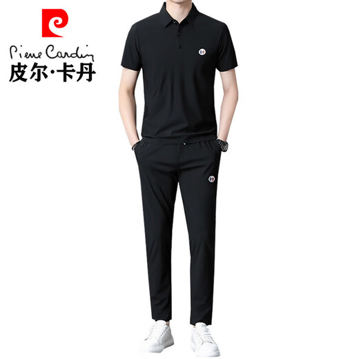 
Pierre cardin casual sports suit men's summer thin loose short-sleeved long trousers ice silk traceless elastic two-piece knitted 826 military green upgraded model XL 175