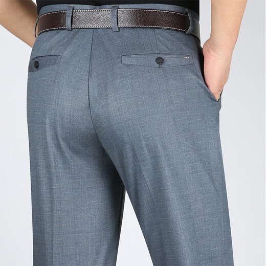 Junxinniao (junxinniao) sommer dünne dünne mittlere und ältere Freizeithosen hohe Taille losen Nicht-Eisen-Anti-Falten-Businesshosen Gerade Stretch Men's Hosen 687# Blau Größe 34 = 2 Fuß 7 Taillenumfang