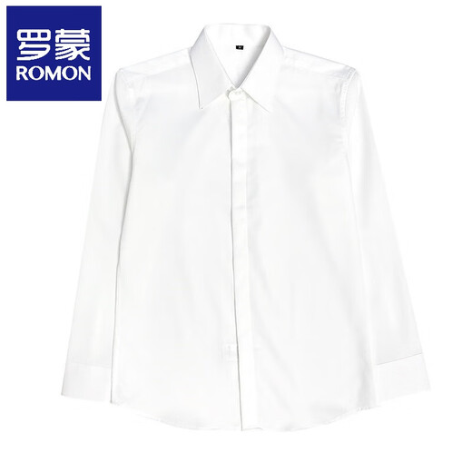 罗蒙（ROMON）衬衫男春秋长袖韩版男士尖领衬衣免烫抗皱商务正装暗扣白色衬衫男 黑色衬衫(不配送领带) XL