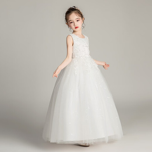 Dev Ake Dress Children's Girl Falda Princess Falda Anfitrión de piano de alta gama Vestido de noche Vestido de noche Boda de verano Big Boy BX683 MANEGO LARGO White 140 (recomendado 51-60 Jin [Jin equivale a 0.5 kg])