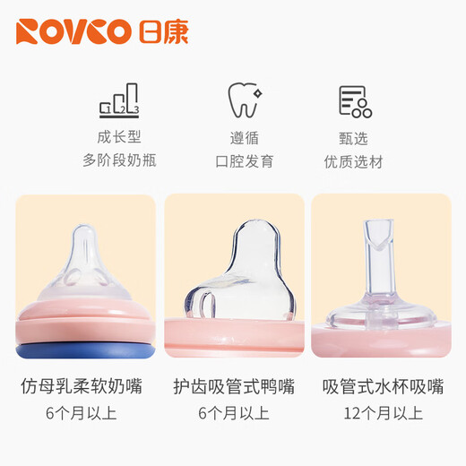 
Rikang (rikang) baby straw bottle PPSU wide mouth bottle duckbill cup 270ml N1047-1 Haiqinglan