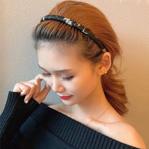 Gardenia Blossoms Hairband with Teethed Hairpins for Shredded Hair Pressed Hair for Women Anti-Slip Internet Celebrity Face Wash Hairband with Bangs Fabric Hairpins Headband with Teethed Fabric Hairbands Pure Black Shiny Silk