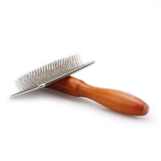 Baoli Baoli pet wooden handle needle comb for cats and dogs to open knots and remove floating hair pet comb for long-haired dogs and cats - steel needle comb size S