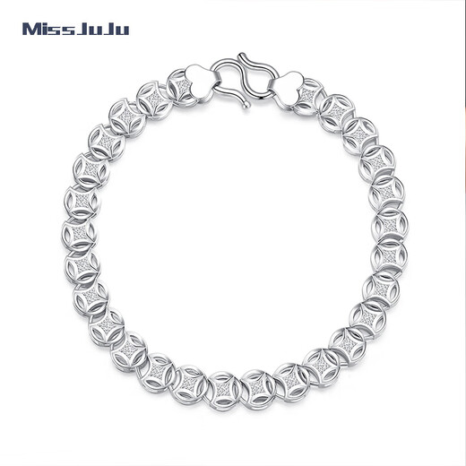 Miss JuJu Pt950 Platinum Bracelet Men's Platinum Bracelet Men's Thick Copper Coin Rich Boss Bracelet Weight 27.40g Length 22cm Thick About 8mm
