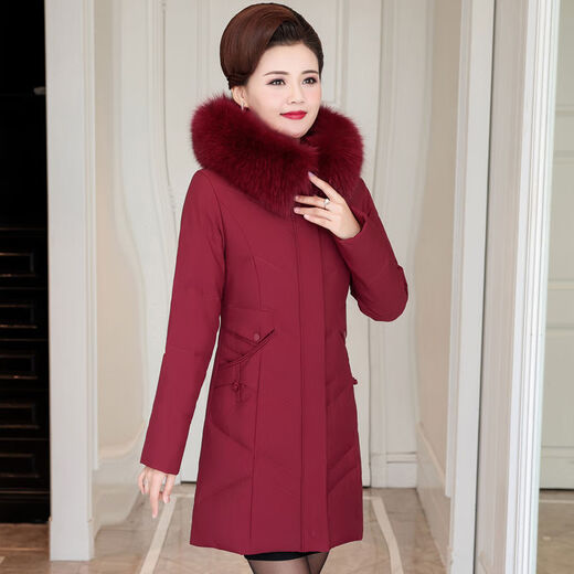 智兜兜50-60岁防寒保暖老人家冬天穿的羽绒服女中年妈妈装2022新款冬装 9928#紫色高仿毛领 均码  M_建议100以下