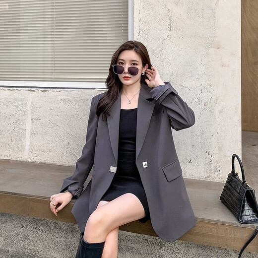 AEMAPEoversize suit jacket for women 2025 new Korean version loose casual spring and autumn suit for women design niche black L -110-125Jin Jin is equal to 0.5 kg