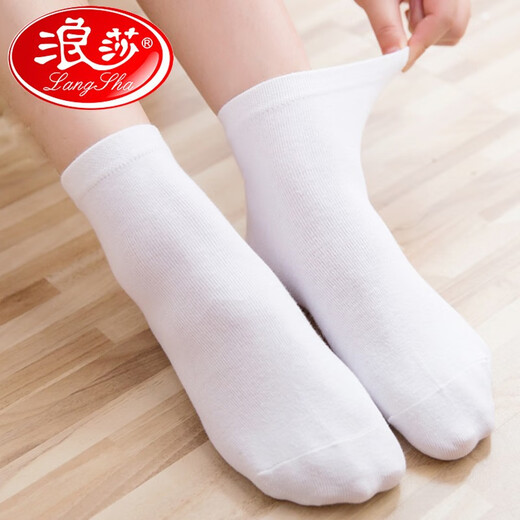 浪莎（LangSha）袜子女纯棉夏季中筒袜全棉超薄防臭透气吸汗四季白色少女学生棉袜 100%棉【春秋袜6双】混色 699款 均码 35至39码