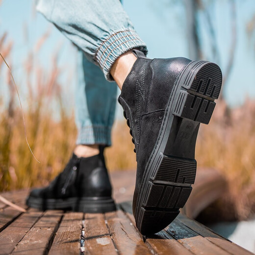 Gao GEs hochhöhenverstärkende Martin Boots Herren Retro High-Top Herren-Arbeitsstiefel Outdoor Echtes Leder unsichtbarer innerer Höhenstiefel schwarz 6,5 cm 0731287ga 37