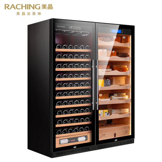 Meijing (raching) cigar cabinet CS600 double-door red wine cigar cabinet integrated cabinet dual temperature dual humidity compressor air-cooled solid wood humidifier commercial household constant temperature and humidity cabinet (black walnut color) red wine cigar double door cabinet red wine cigar combination cabinet