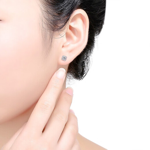 ZLF PT950 platinum stud earrings for women, sparkling and versatile geometric square earrings 1.36g