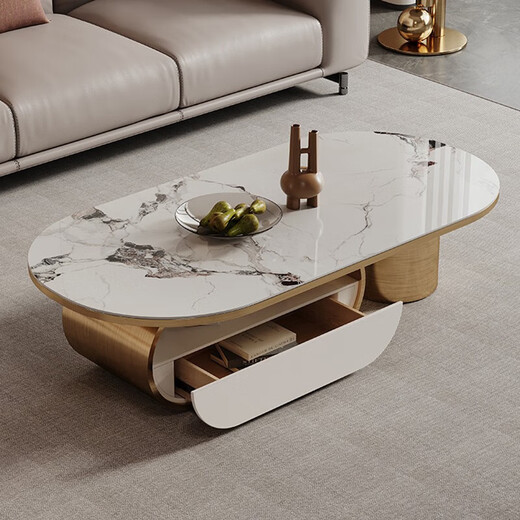 Bannimei's new high-end exquisite small coffee table light luxury Italian oval modern slate Kung Fu table living room furniture titanium gray 1.3 meters coffee table fully furnished