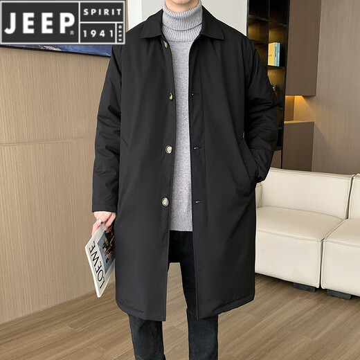 JEEP SPIRIT windbreaker men's mid-length autumn and winter Yamamoto style khaki lapel coat large size fat man coat single-breasted cloak military green M