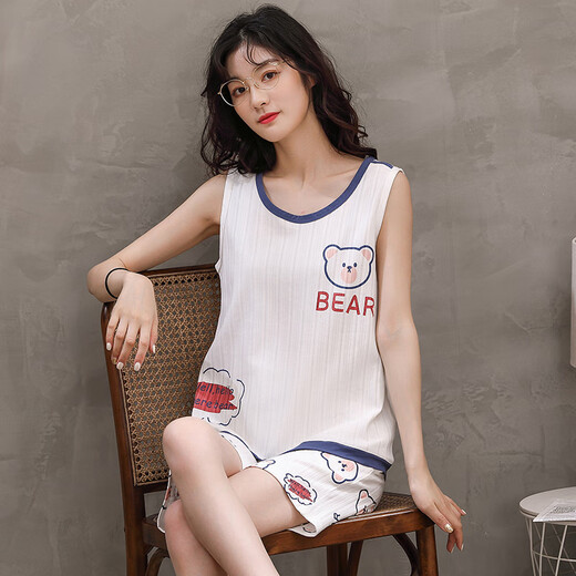 Zimu Yaju Summer Pajamas Women's Summer 2022 new pure cotton sleeveless vest suspender large size home clothing set summer vest women WJ9856 XXL code [125-140Jin [Jin equals 0.5 kg]]
