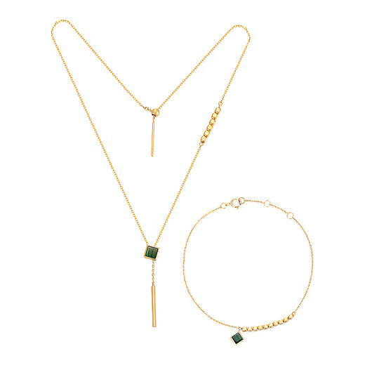Chiba Jewelry 9K Gold Malachite Chain Tag Fang Ye Zhi Cui Clavicle Chain Birthday Gift for Girlfriend and Wife Birthday Gift 9K Gold Malachite Chain Tag Weight Approximately 1.31g/Chain Length Approximately 16+1+1cm