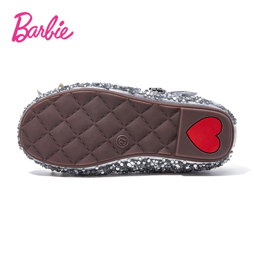 芭比童鞋春秋儿童皮鞋女童水晶鞋公主风舞台礼服鞋DA5384银色26码