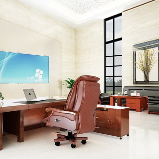 Jianxian Shanghai boss desk office desk new Chinese style president desk and chair combination painted executive desk solid wood veneer painted manager table 2.8 meters * 1.15 meters boss table (including side cabinets and excluding movable cabinets)