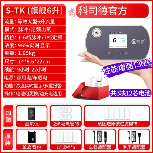Portable oxygen concentrator, portable, small, household, elderly, outdoor, car-mounted, plateau-specific oxygen inhalation machine, 23 new 5-liter S-TK (3 12-cell batteries)