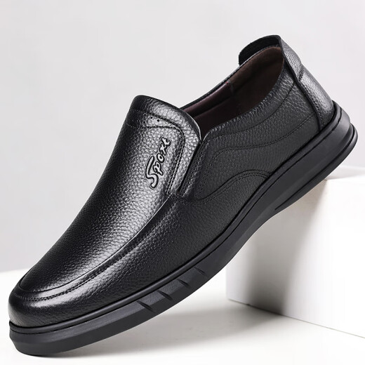 
Yichi (EGCHI) leather shoes for men's business casual toe-layer cowhide shoes for driving shoes for men J6628 black 44