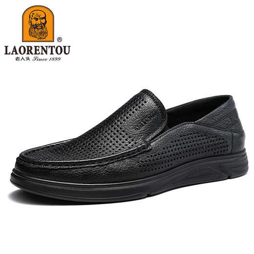 Alter Mann des Mannes (Laorentou) Herrenschuhe Sommergeschäft Casual Schuhe Low Top Schuhe Schaffellschatzhocker Füße Hollow Hole Schuhe atmungsbeheichte leichte Lederschuhe Ll12132 Black 42