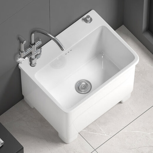 Moen (MOEN) balcony washing mop pool ceramic with faucet hole integrated high foot household bathroom mop pool floor basin trough large 13751X35 console + seating universal single cooling